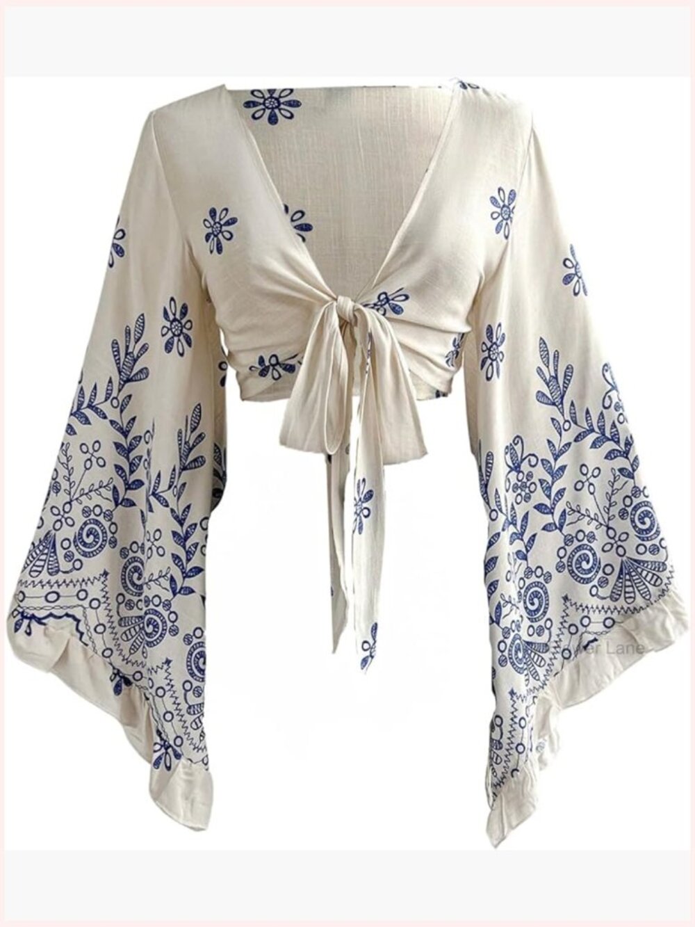 Boho Tie Front Long Bell Sleeve Blouse Country Concert Festival Top